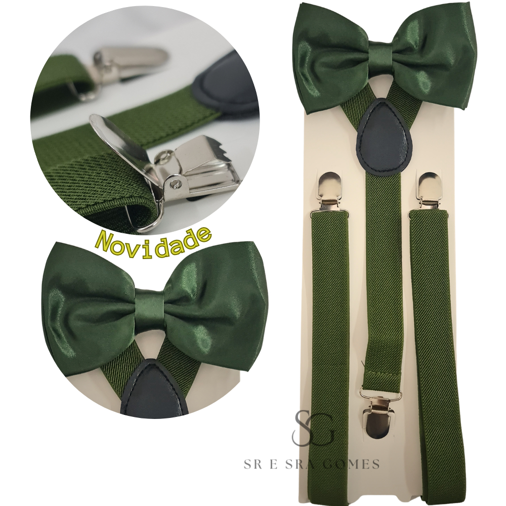 Kit Suspensório Verde Oliva + Gravata Borboleta Adulto em Oferta na Shopee