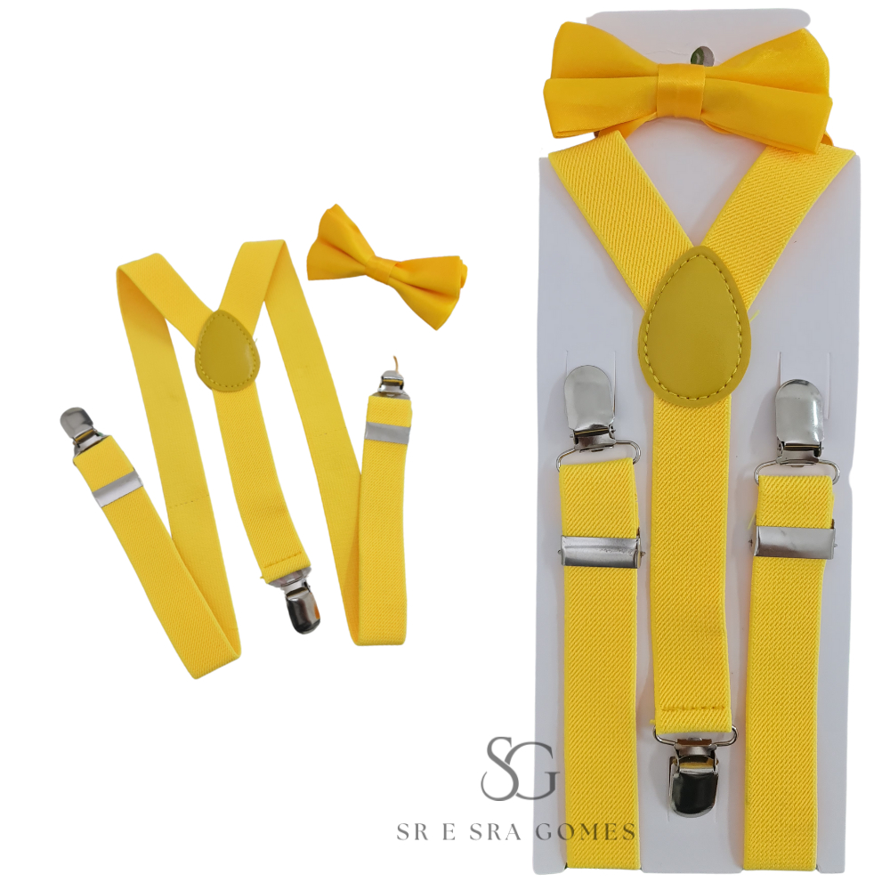 Kit Suspensório Amarelo + Gravata Borboleta Infantil em Oferta na Shopee