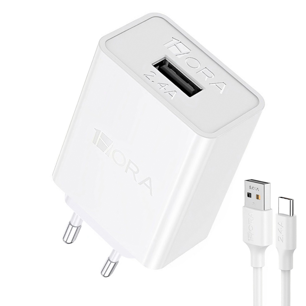 Carregador Parede 1Hora 2.4A + Cabo Usb Tipo A/C Branco em Oferta na Shopee