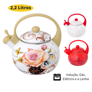 Chaleira Esmaltada Vintage Decorada Com Indução  2,2 Litros Colorida