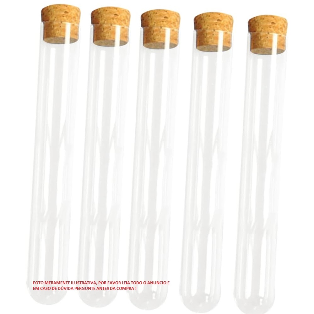 Tubo De Ensaio De Vidro 20x200mm Com Tampa Rolha Pct Com 20 tempero artesanato