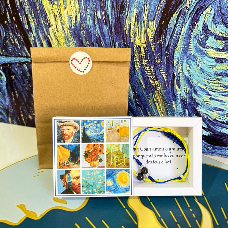 Kit 2 Pulseiras Conexão Magnética Van Gogh Caixinha Presente A Noite Estrelada Van Gogh Amor Casal