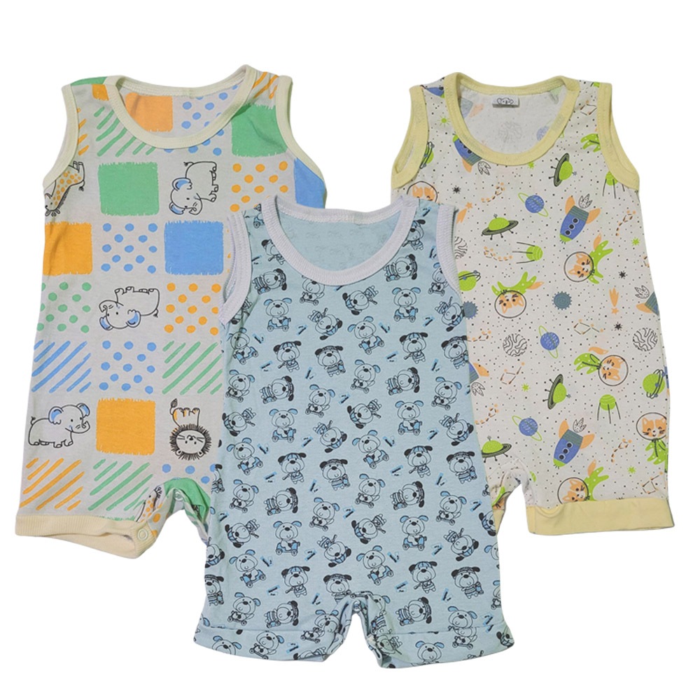 Kit Roupa De Bebê 3 Peças Macacão Regata Banho De Sol Verão
