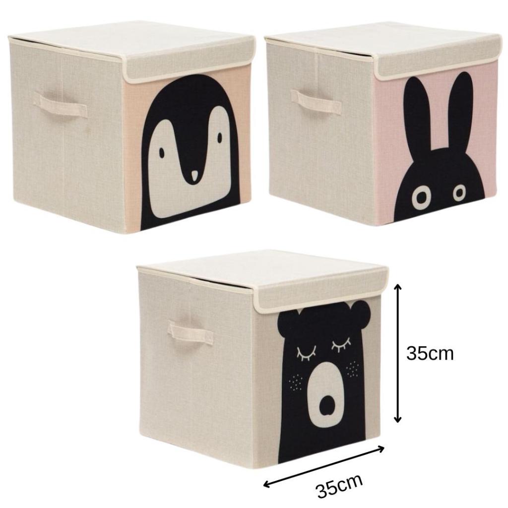 Kit 3 Caixas Organizadora Infantil Animals - Bubi / Coelho e Pinguim