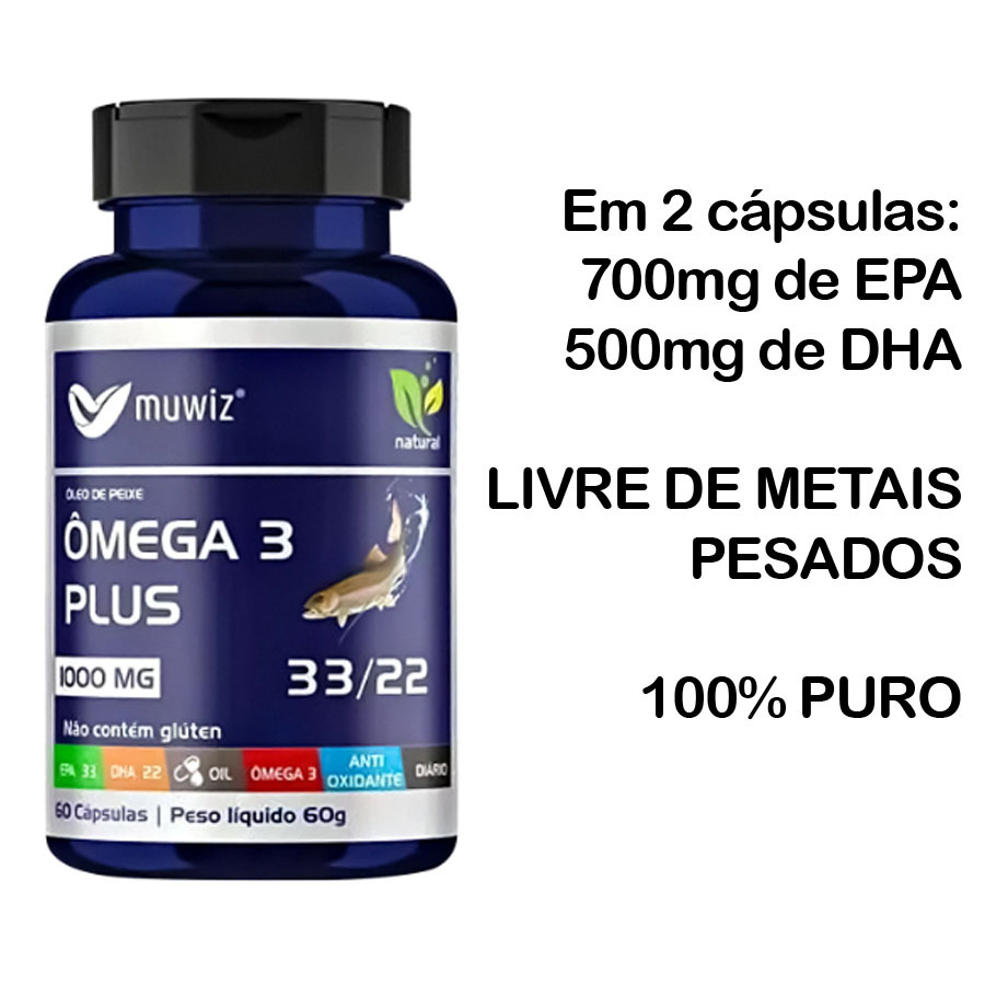 Ômega 3 Plus Óleo de Peixe 1000mg 60 cápsulas Muwiz 33/22 Double Supra Ultra Concentrado