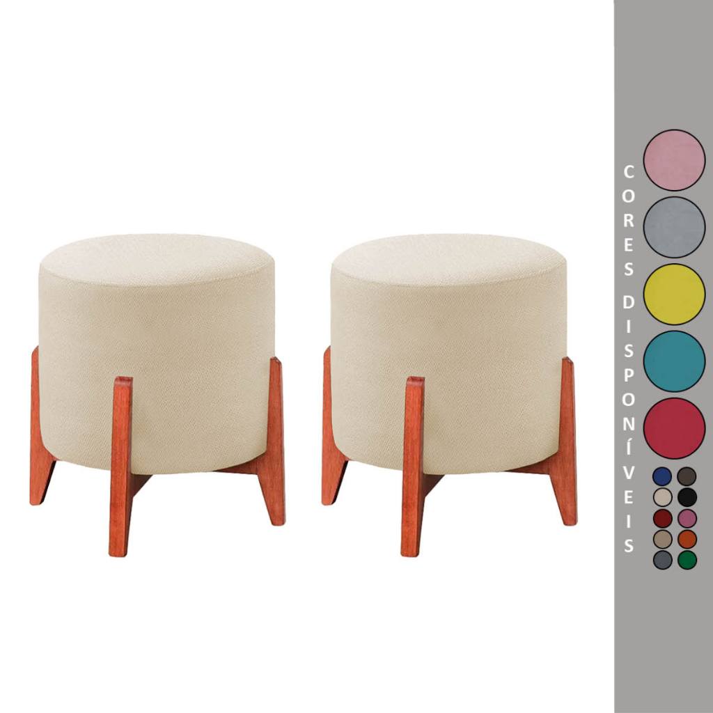 Kit 2 Puff Thor Banquinho Decorativo Em Suede Pés Madeira Maciça Aninha Decor