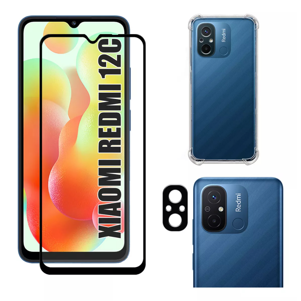 KIT Xiaomi Redmi 12c | Película de Vidro 3D - Capa Capinha Anti Shock - Película Câmera 3D em Oferta na Shopee