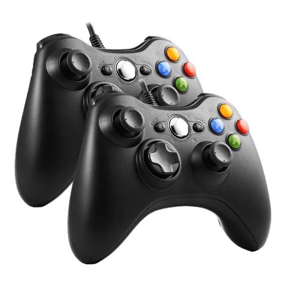 Kit 2 Manete Controles Com Fio Cabo 2 metros USB Compatível Console Xbox 360 Slim Fat Pc Windows