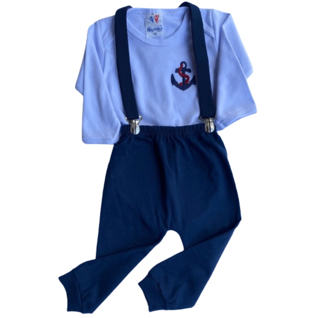 Promoção Conjunto Marinheiro Com Suspensório Em Suedine 100% Algodão RN ao GG