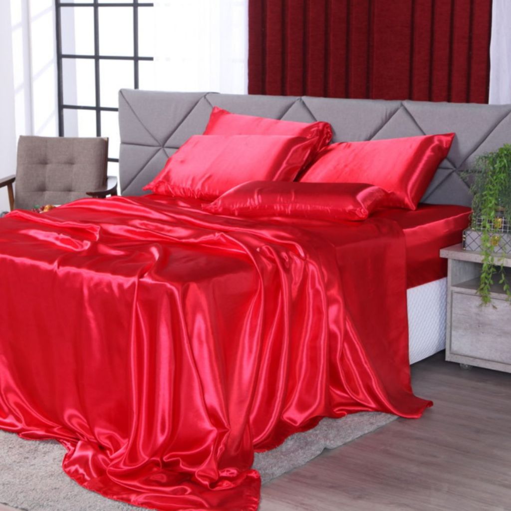 Jogo de Cama Cetim 4 Peças Casal Queen King Size Brilhante Luxuoso em Oferta na Shopee