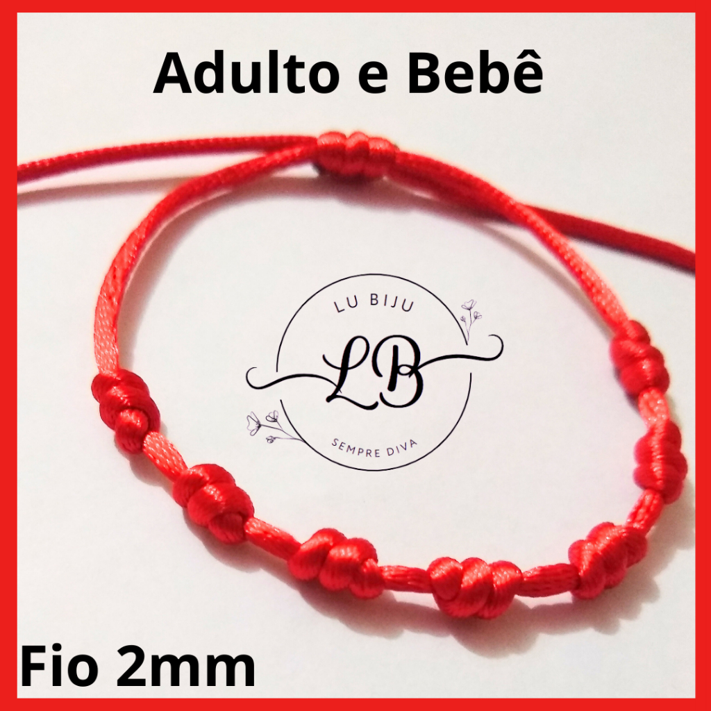 Pulseira 7 Sete Nós Cabala Kabballah Vermelha Grossa Fio de 2mm