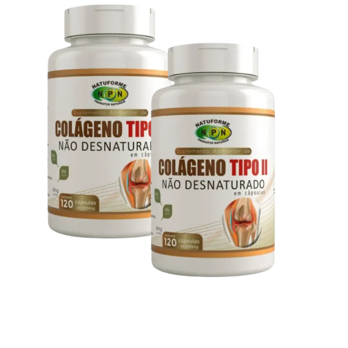 Colágeno Tipo 2 - 40 Mg - 120 Cápsulas - Colageno Tipo II Não Desnaturado - Joelho Coluna