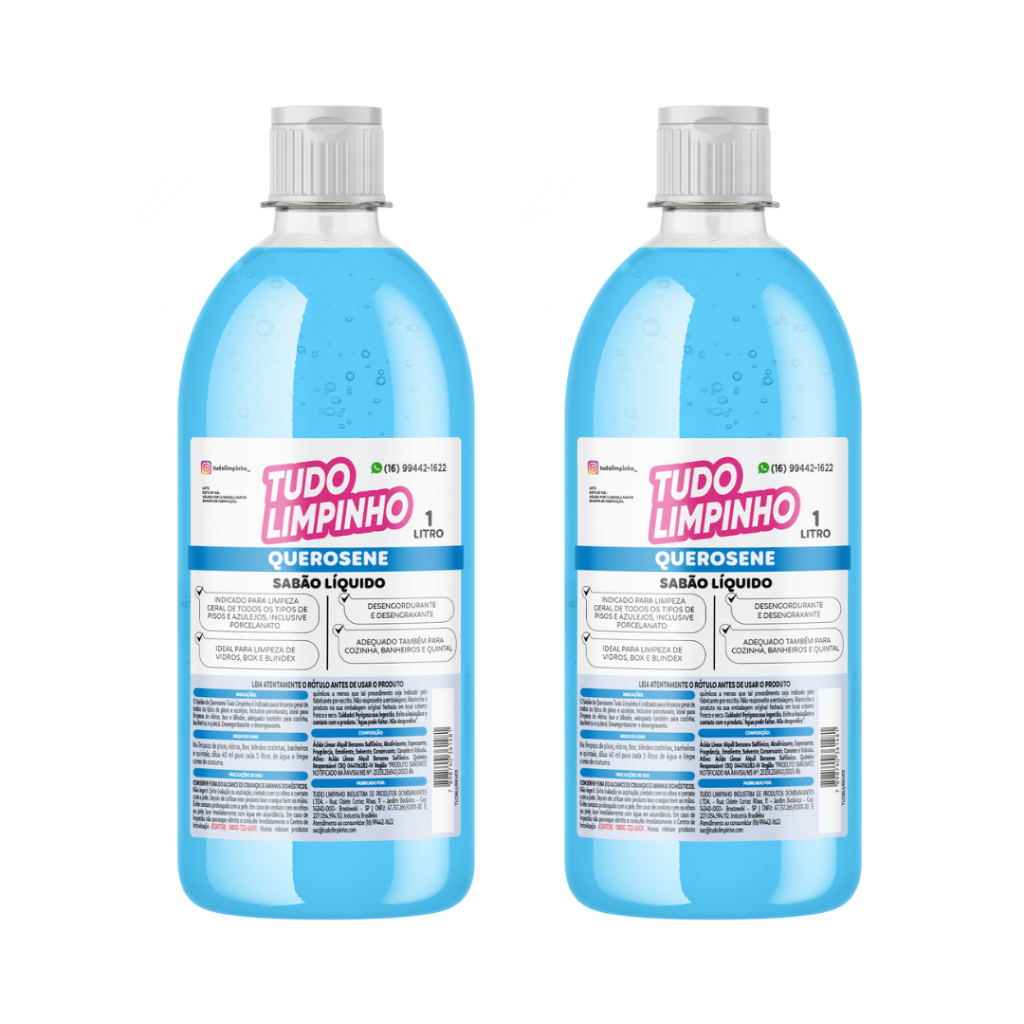 KIT COM 2 SABÃO DE QUEROSENE LIMPA PISOS 1L CADA TUDO LIMPINHO