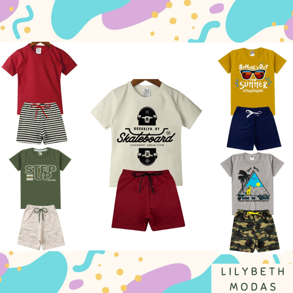 Kit 5 Conjuntos Infantil Masculino Roupa De Criança Para Menino Camiseta e Bermuda