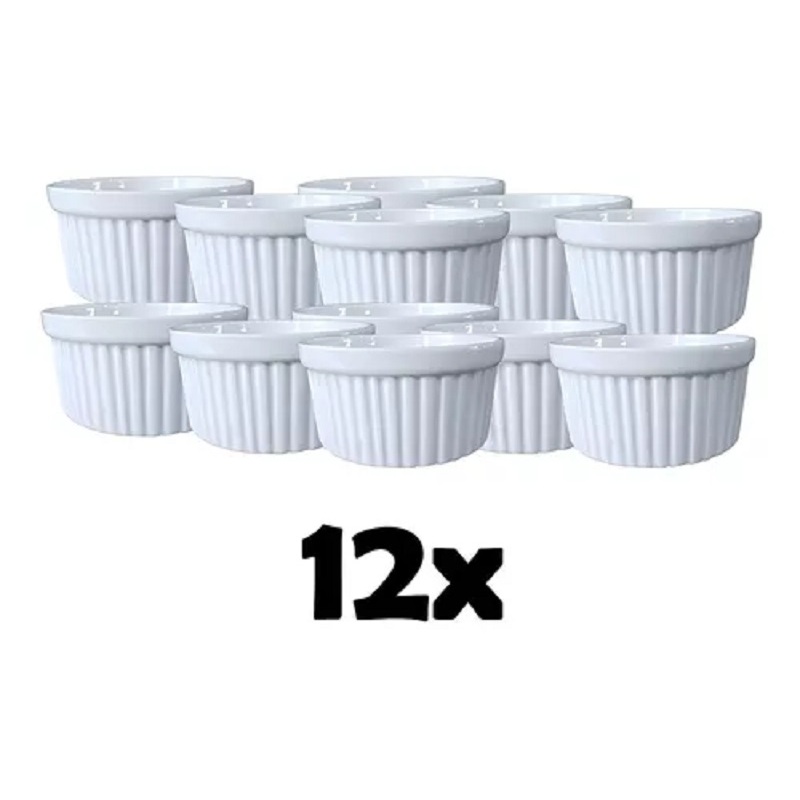 Refratário Porcelana Ramekin Molheira 40ml Petisqueira Canelada Kit 12