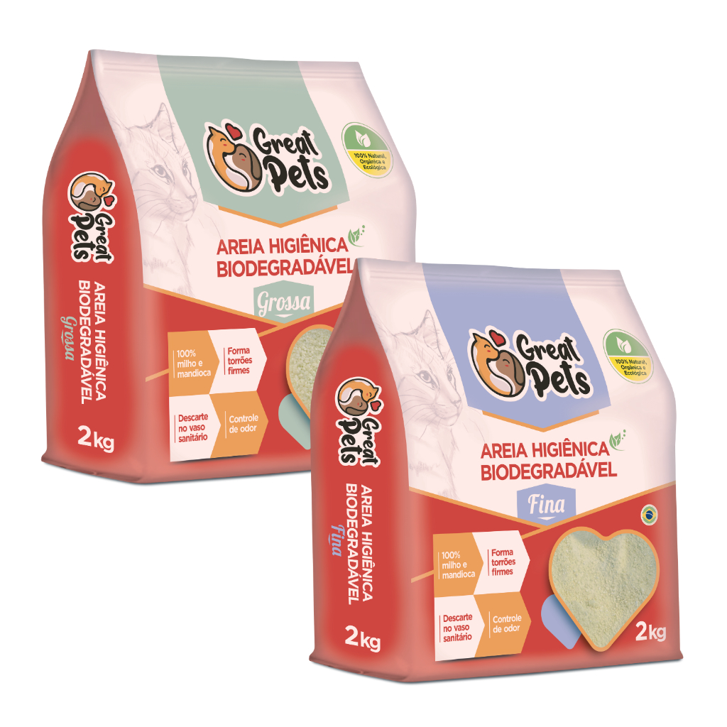KIT 2 Areias Para Gatos Biodegradavel Mandioca Milho Fina Grossa 4kg - Great Pets em Oferta na Shopee