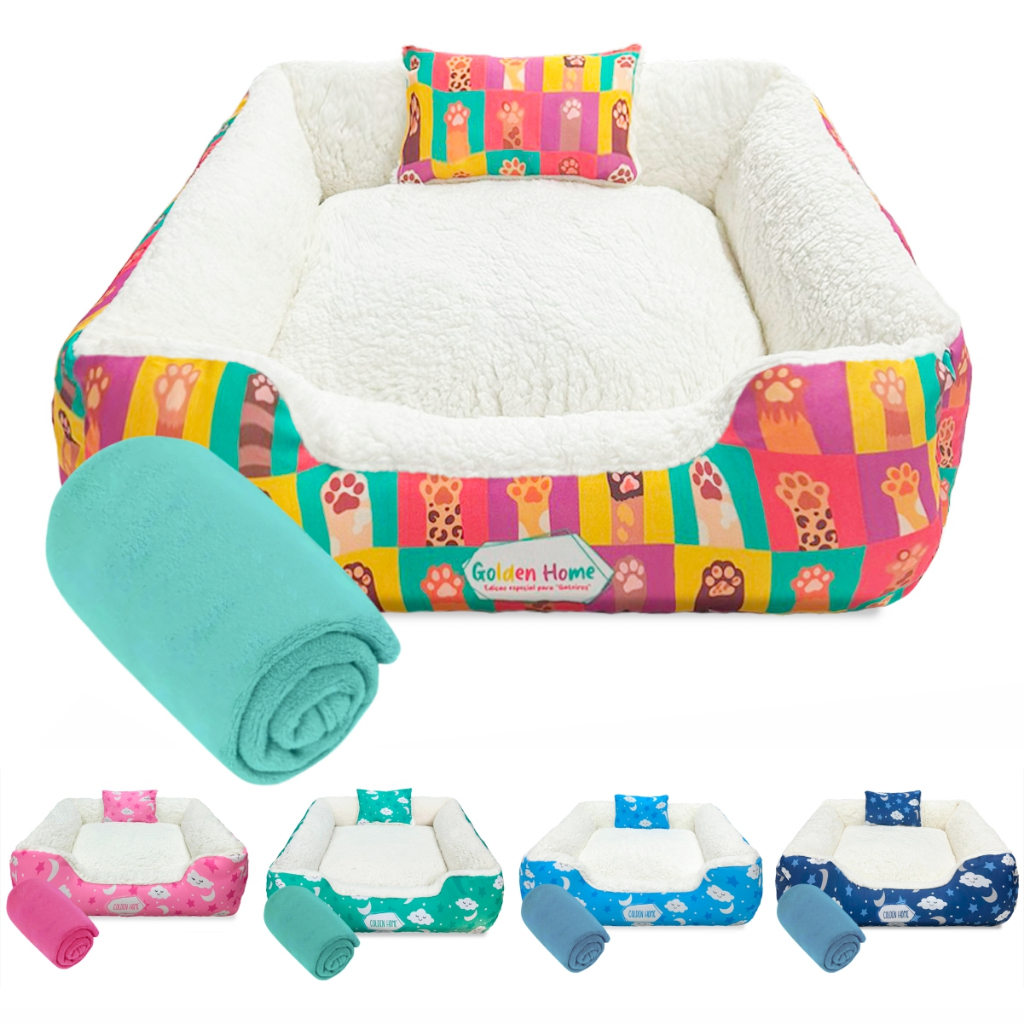 Caminha de Cachorro Gato 60x60 3pc Cama Pet Impermeável Com Zíper Mantinha Pet