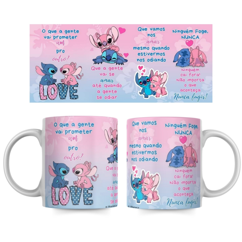 Caneca Personalizada do Stitch VÁRIOS MODELOS OFERTA POR 24 HORAS de Porcelana do Dia dos Namorados - Stitch e Angel Eu te amo