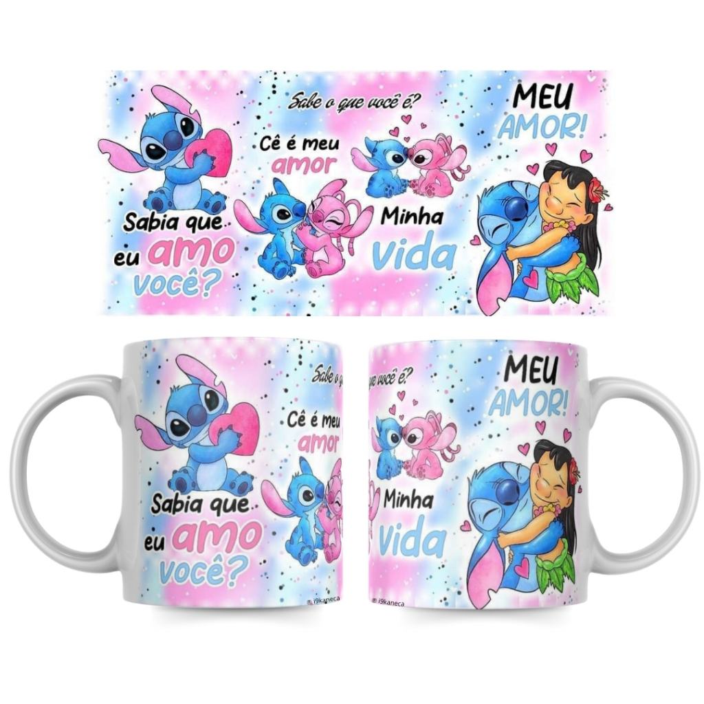 Caneca Personalizada do Stitch VÁRIOS MODELOS OFERTA POR 24 HORAS de Porcelana do Dia dos Namorados - Stitch e Angel Eu te amo