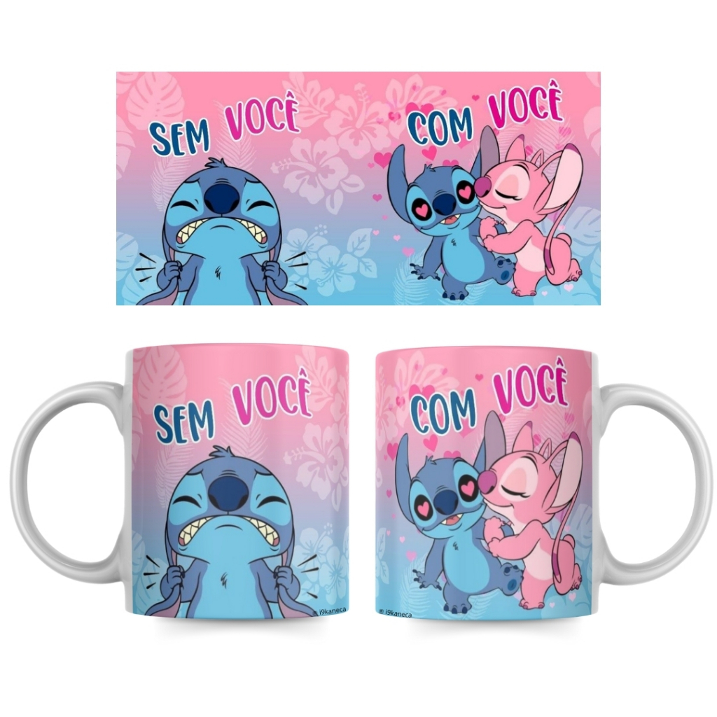 Caneca Personalizada do Stitch VÁRIOS MODELOS OFERTA POR 24 HORAS de Porcelana do Dia dos Namorados - Stitch e Angel Eu te amo