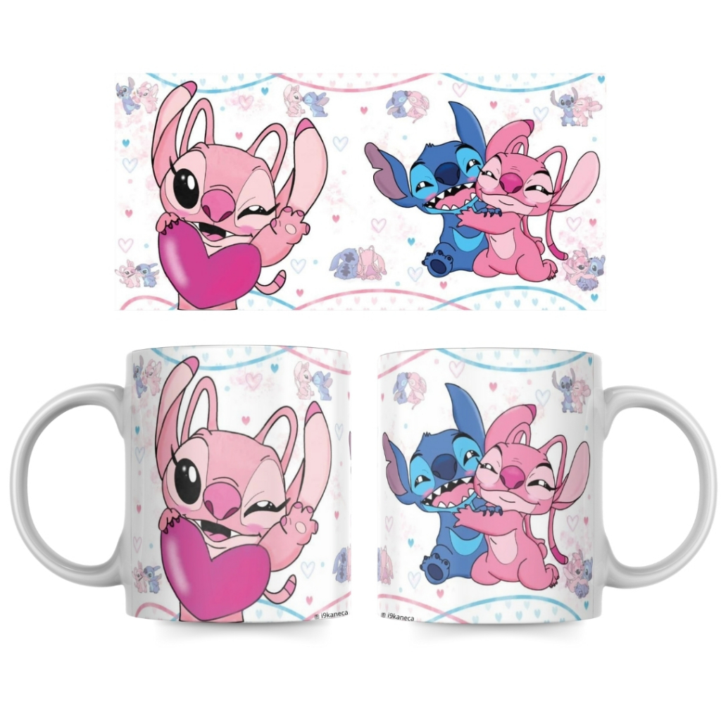 Caneca Personalizada do Stitch VÁRIOS MODELOS OFERTA POR 24 HORAS de Porcelana do Dia dos Namorados - Stitch e Angel Eu te amo