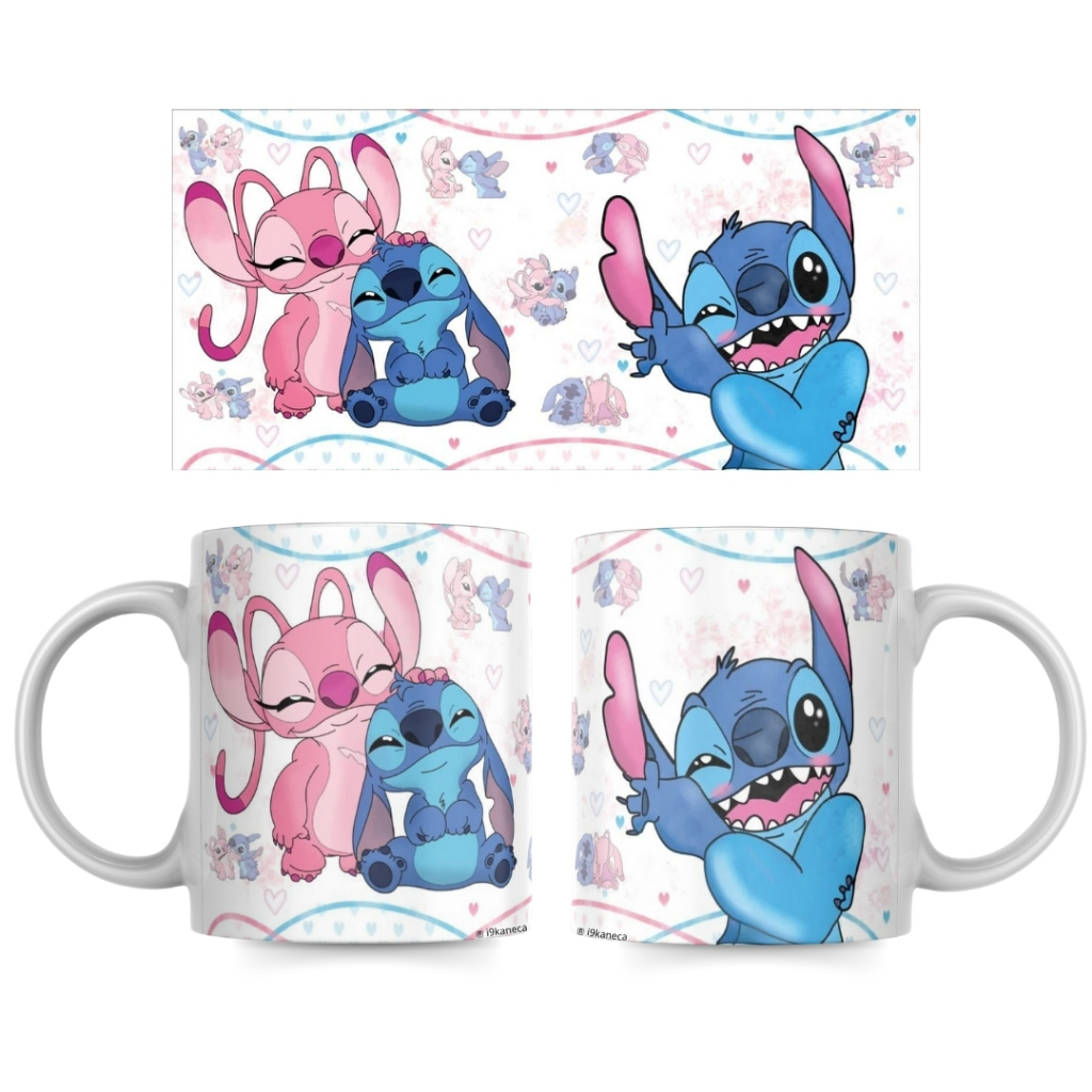 Caneca Personalizada do Stitch VÁRIOS MODELOS OFERTA POR 24 HORAS de Porcelana do Dia dos Namorados - Stitch e Angel Eu te amo