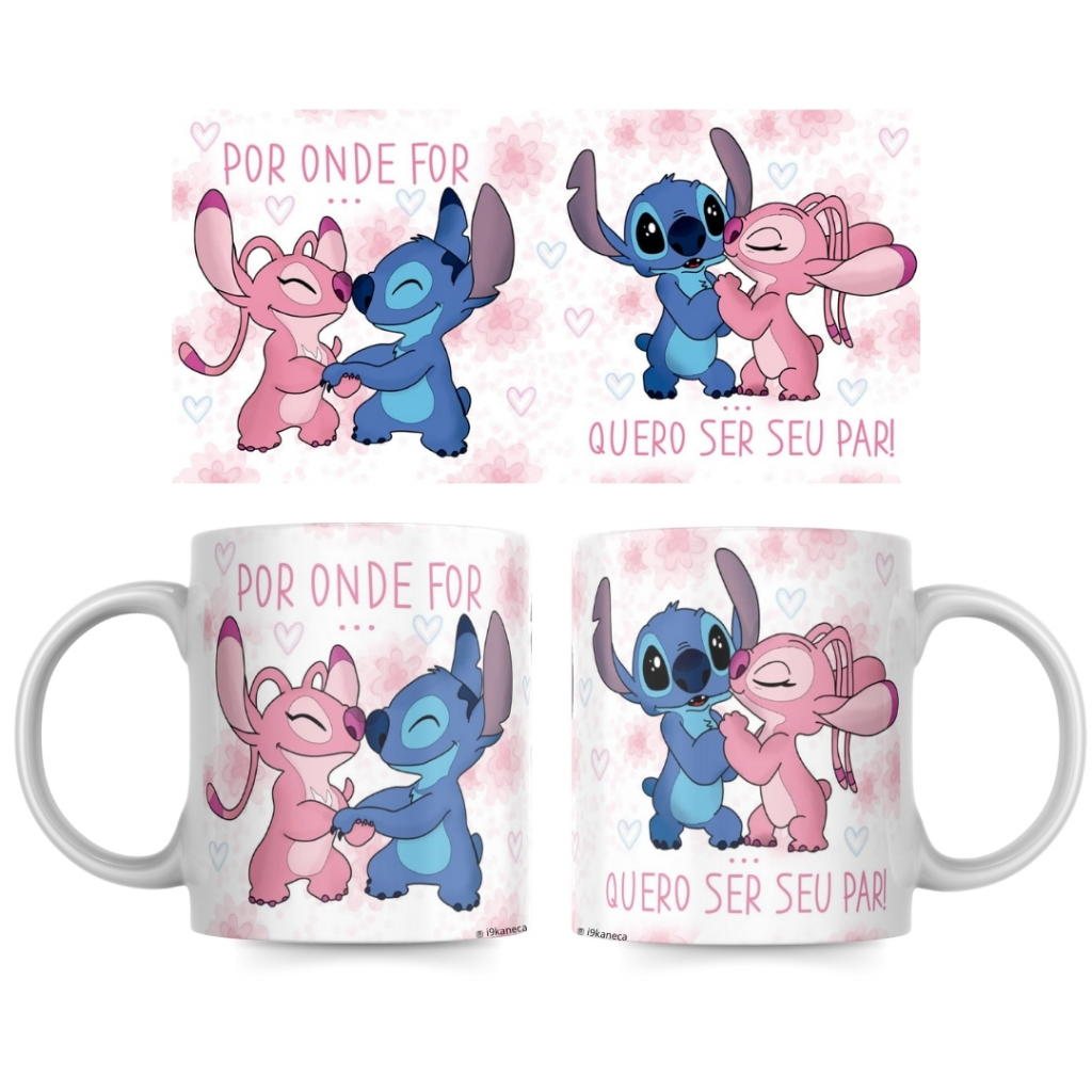 Caneca Personalizada do Stitch VÁRIOS MODELOS OFERTA POR 24 HORAS de Porcelana do Dia dos Namorados - Stitch e Angel Eu te amo