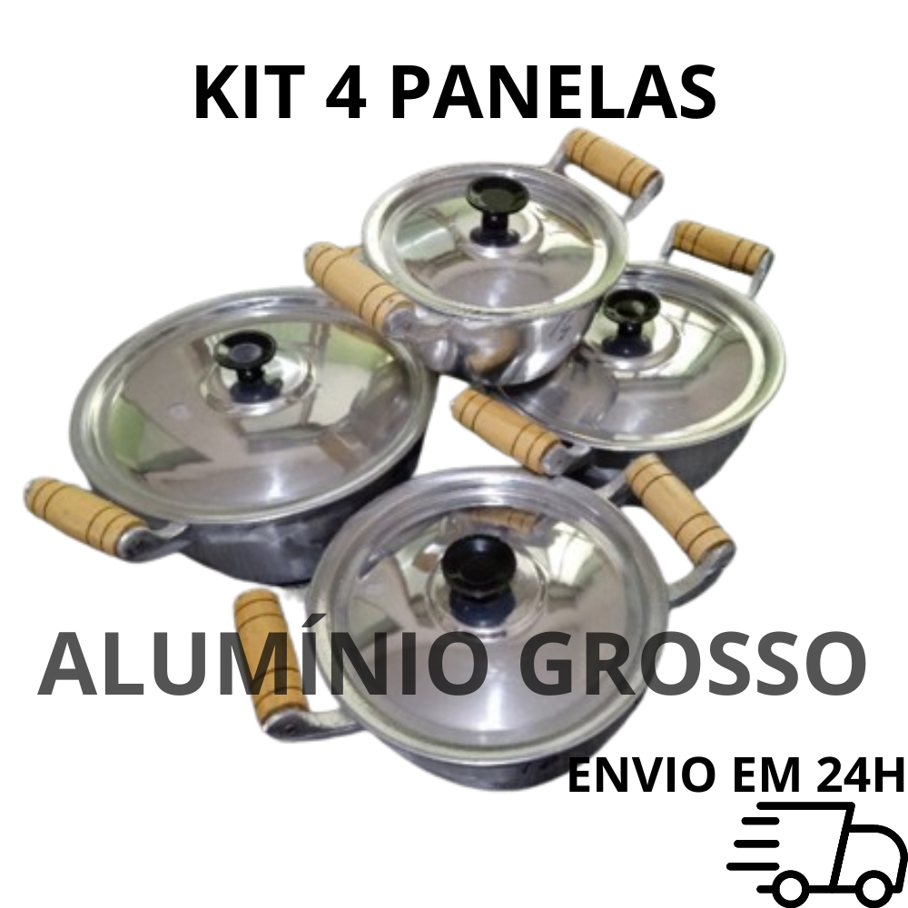 KIT 4 Panelas Caçarolas de Alumínio Grosso Batido Fundido Tamanho 14,16,18 e 20