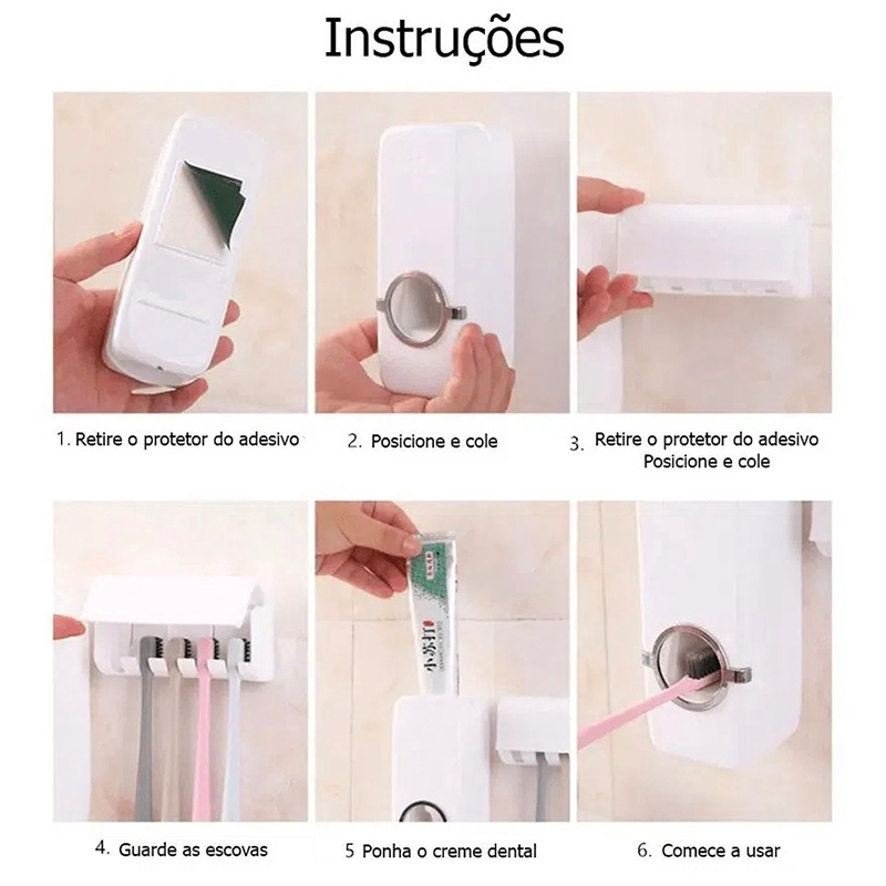 Dispenser de Creme Dental Pasta de Dente Suporte Escova Dente Copos para enxaguante bucal