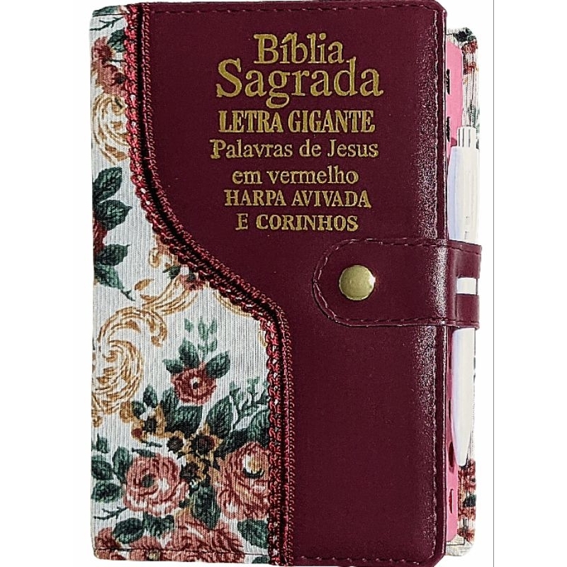 Bíblia Sagrada Com Harpa Letra Grande Botão Caneta Feminina em Oferta na Shopee
