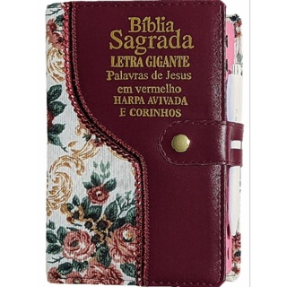 Bíblia Sagrada Com Harpa Letra Grande Botão Caneta Feminina em Oferta na Shopee