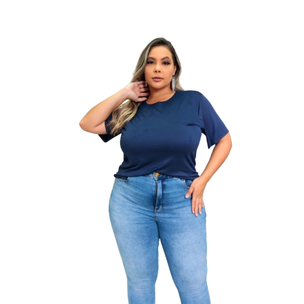 Blusinha Suede Plus Size Feminina Blusa Manga Curta Grande Veste 36 ao 50
