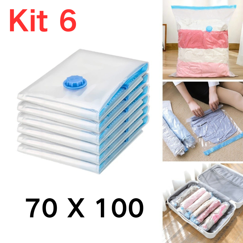 Kit 6 Saco A Vacuo 70X100 Organizador Edredom Cobertor Roupa P/Organizador de Guarda Roupa em Oferta na Shopee