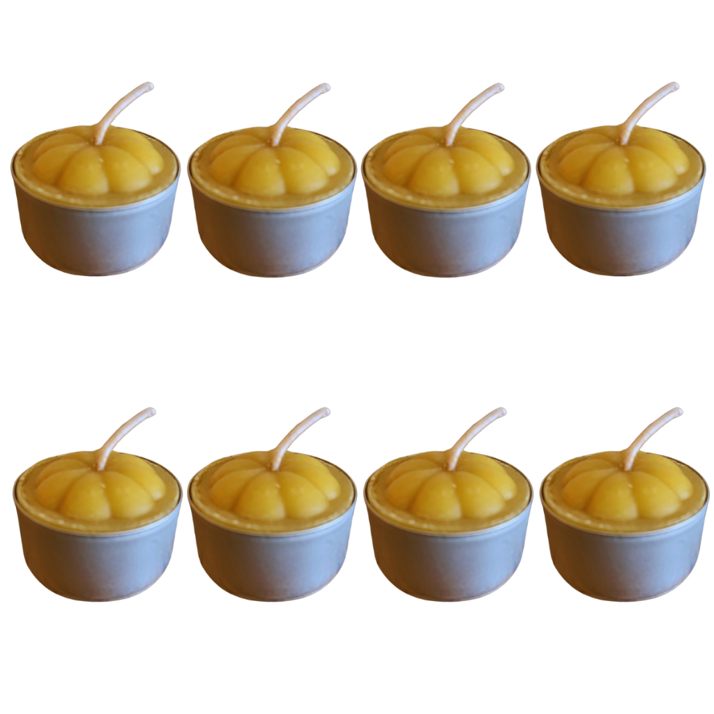8 Velas Rechaud Cera De Abelha 100% Pura, flutuante, C/  8 vasos de Alumínio, aroma natural de mel.