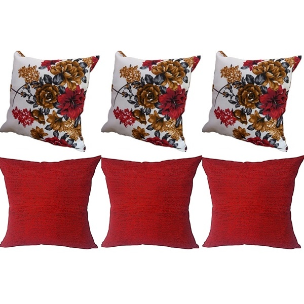 Kit 6 Capas Almofadas 45x45 cm 3 Flores Vermelhas e 3 Vermelha Lisas, Tecido Gorgurinho.