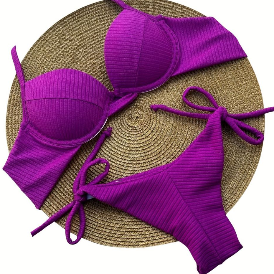 Biquini Cintura Alta Biniquinis Feminino Top Retro Calcinha Fio Duplo Canelado Neon em Oferta na Shopee