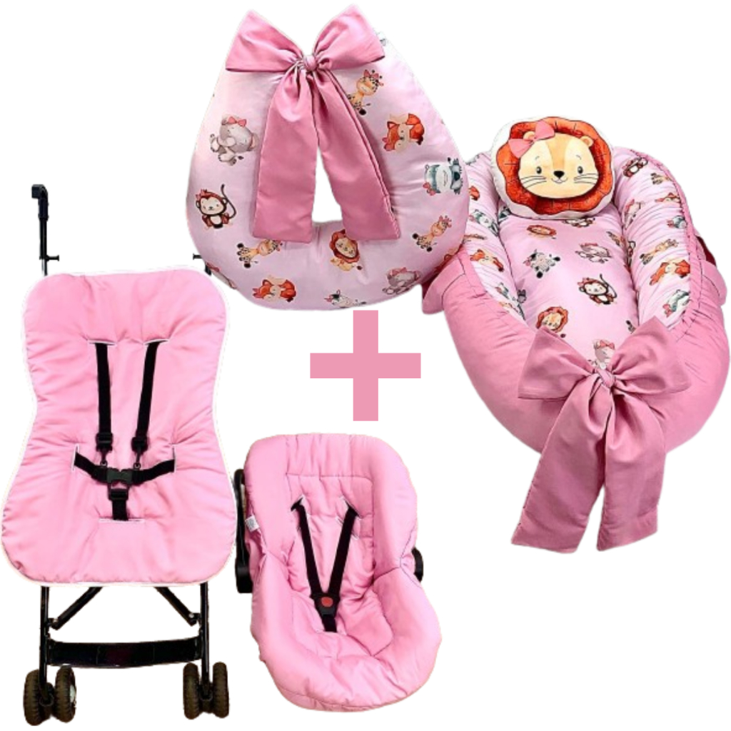 Kit 4 Peças Ninho Redutor de Berço + Almofada Amamentação + Capas Bebê Conforto e Carrinho
