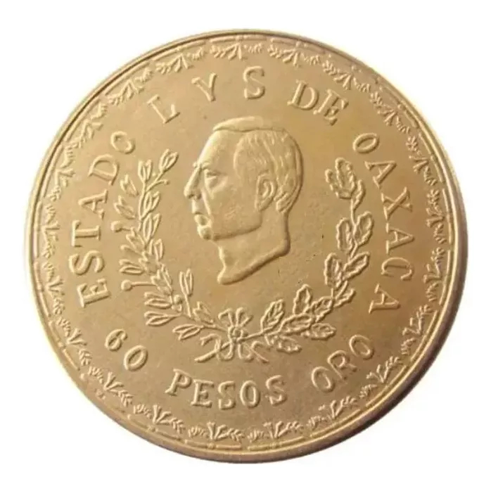 Moeda 60 Pesos 1916 México Benito Juarez Cópia Banhada Ouro