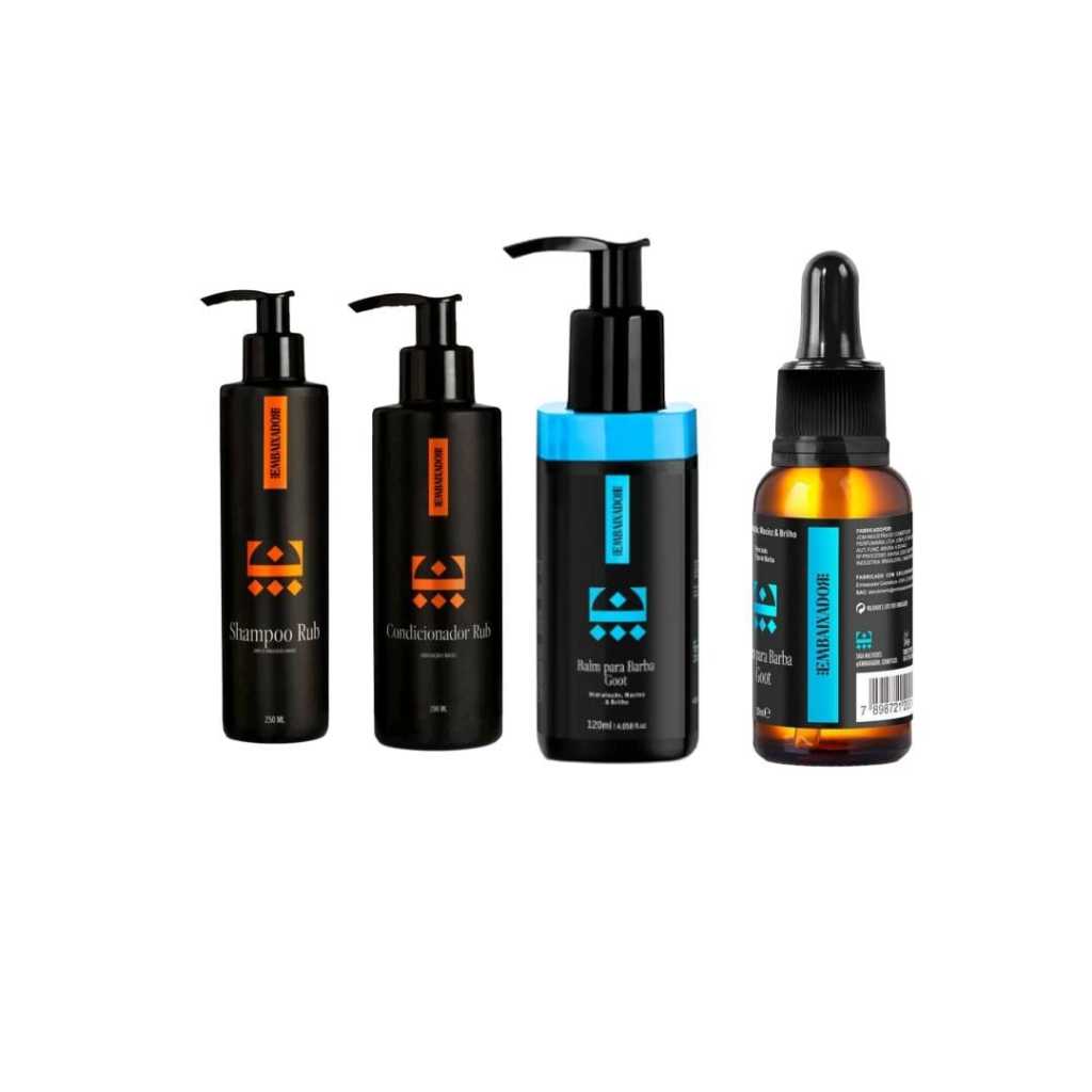 kit um shampoo um condicionador um balm para barba goot um oleo para barba goot wood embaixador