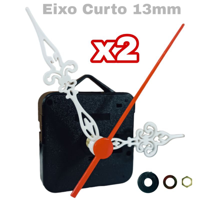 Kit 2 Mecanismos Completos Do Movimento Relógio De Parede 13mm Ponteiro Artesanal Branco Colonial