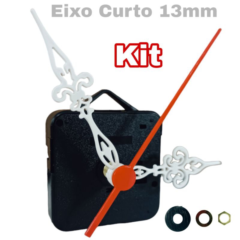 Máquina Para Relógio De Parede Eixo Curto 13mm Ponteiro Colonial Branco Tic Tac
