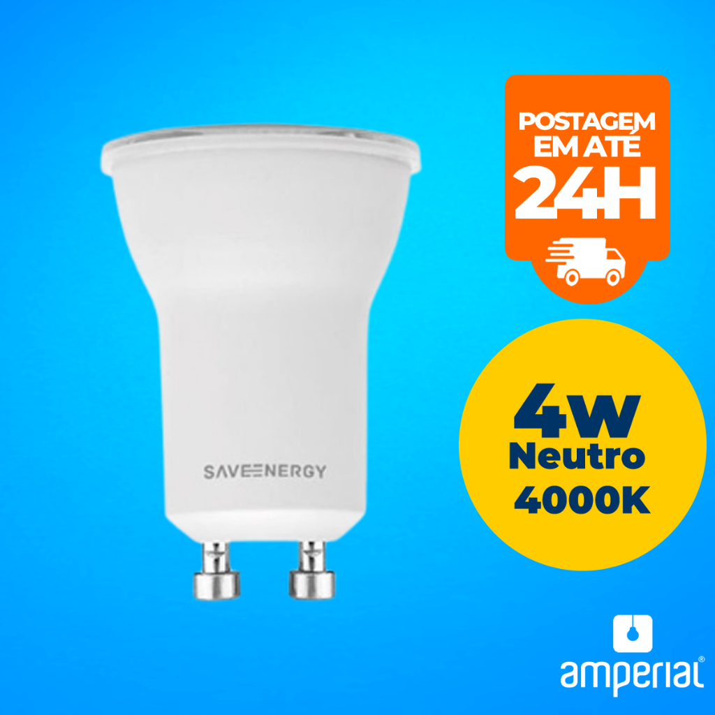 Lâmpada Led Save Energy  Mini Dicróica 4W GU10 Bivolt 4000 K - Neutro Para Móveis Lustres Abajur Arandela Pendente Spot Luminária Closet Sala Quarto