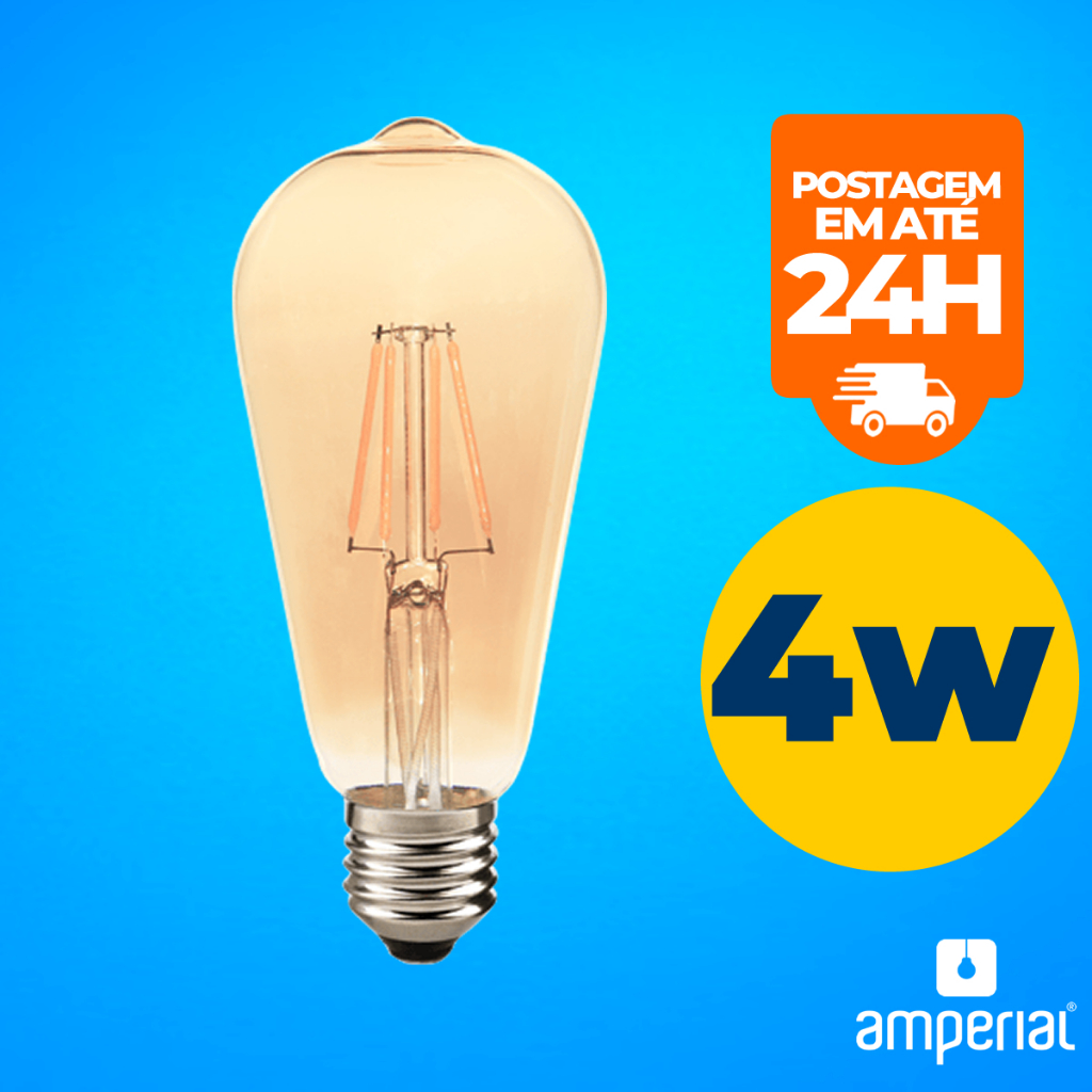 Lâmpada Filamento Led Avant Retrô Âmbar Pera ST64 4W E27 Para Lustres Abajur Arandela Pendente Spot Luminária Decoração