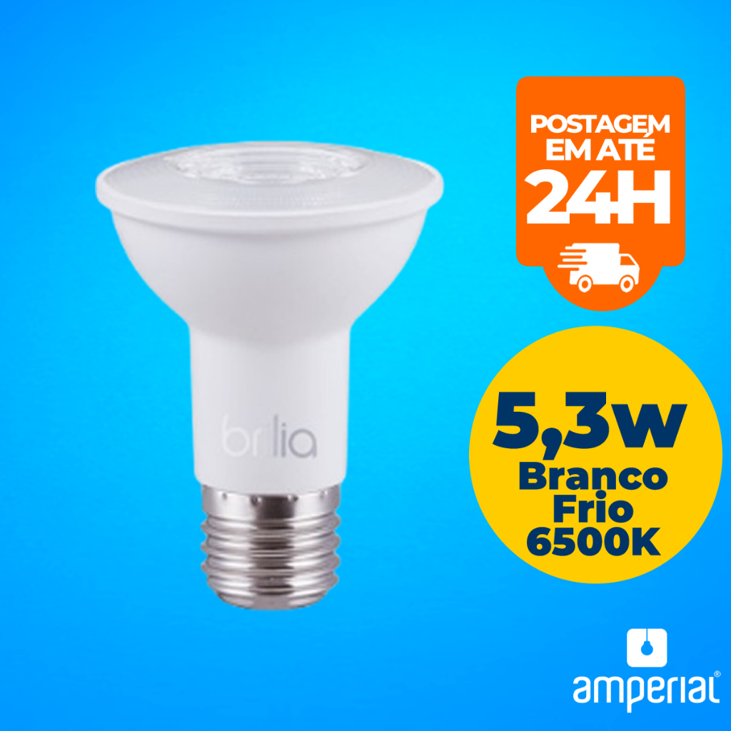 Lâmpada Led Brilia PAR 20 5,3W 550 Lúmens E27 Bivolt 6500 K - Branco Frio Para Móveis Lustres Abajur Arandela Pendente Spot Luminária Closet Sala Quarto