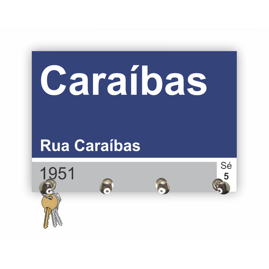 Porta Chaves de Parede Placa Rua Caraíbas Suporte de Chaves Organizador de Chaves em MDF