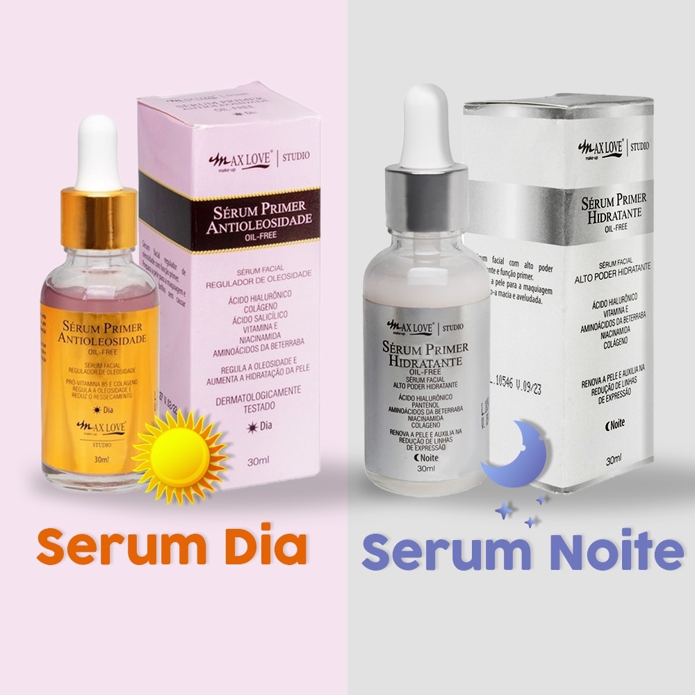 Sérum Hidratante Noite e Serum Primer Dia Cuidado facial e Antioliosidade cosmeticos Max love