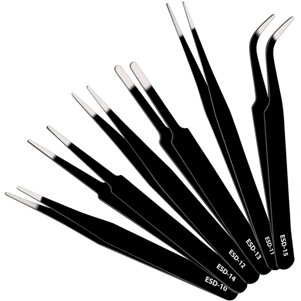 Kit Conjunto Pinças Antiestáticas Eletro Eletronica Artesanato Joalheria Kit 6 Pinças