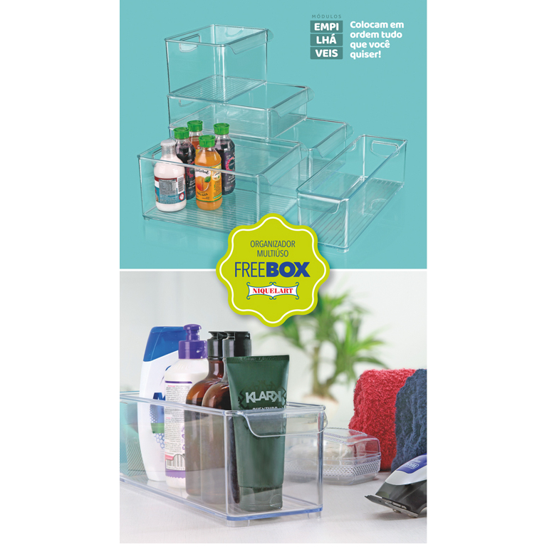 Cesto Empilhavel Acrílico Organizador De Alimentos/Bebidas/Geladeira/Armários Freebox Niqu...