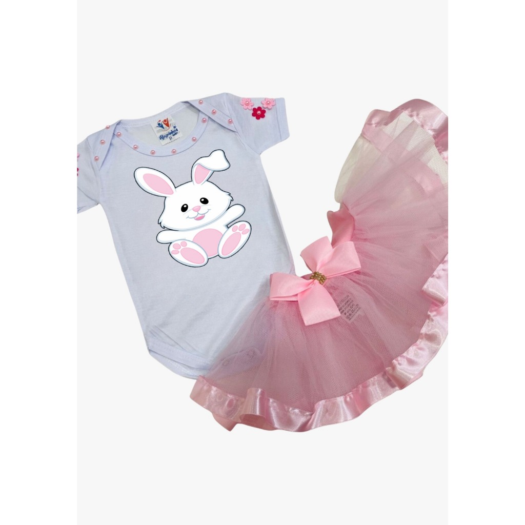 Fantasia Coelhinha Páscoa Bebê Menina Roupa Mesversário Infantil Body Temático E Saia Tutu