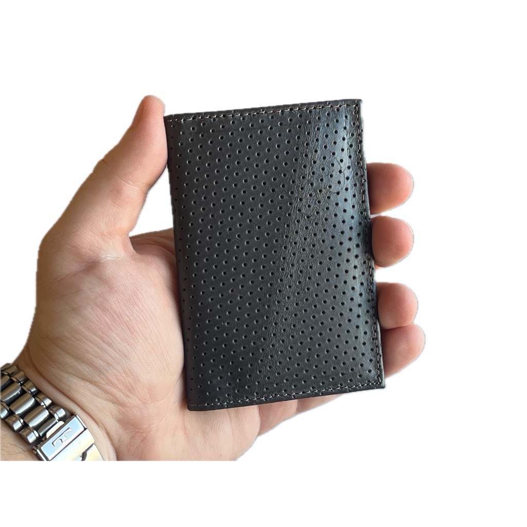 Carteira Masculina Slim Couro Legítimo Porta Cartão Falso Furo Pequena Original Fina Moderna Presente para Homens 51020